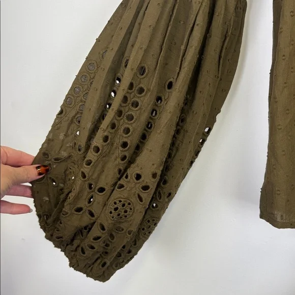 NEW Lovestitch Boho Front Tie V-Neck Long Sleeve Top Womens Size S Olive NWT - Picture 3 of 9